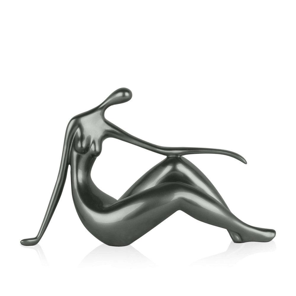 Kleine Ruhe: Elegante Skulptur in Anthrazit mit Metalleffekt, dargestellt in modernem Design, gefertigt aus hochwertigem Kunstharz, ideal für die Inneneinrichtung.