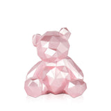 Kleiner Teddybär, rosa. Facettierte moderne Skulptur aus Kunstharz, Perleffekt. 20 x 18 x 16 cm. - Designerobjekte.com