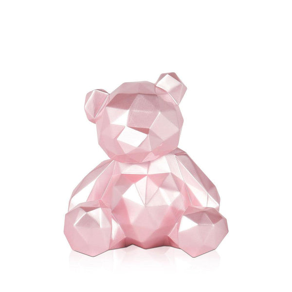 Kleiner Teddybär, rosa. Facettierte moderne Skulptur aus Kunstharz, Perleffekt. 20 x 18 x 16 cm. - Designerobjekte.com