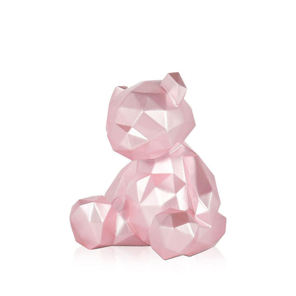 Kleiner Teddybär, rosa. Facettierte moderne Skulptur aus Kunstharz, Perleffekt. 20 x 18 x 16 cm. - Designerobjekte.com