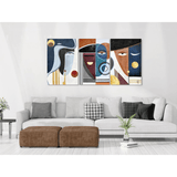Komposition mit abstrakten Gesichtern. Moderner Druck auf handretuschierter Leinwand mit Reliefdekorationen im Wohnzimmer