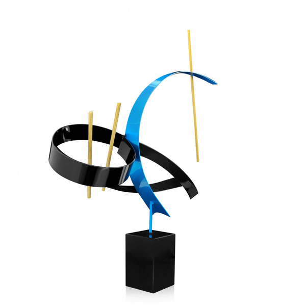 Komposition mit Linien und Bändern. Metallskulptur mit Marmorsockel, von Hand hergestellt - Designerobjekte.com