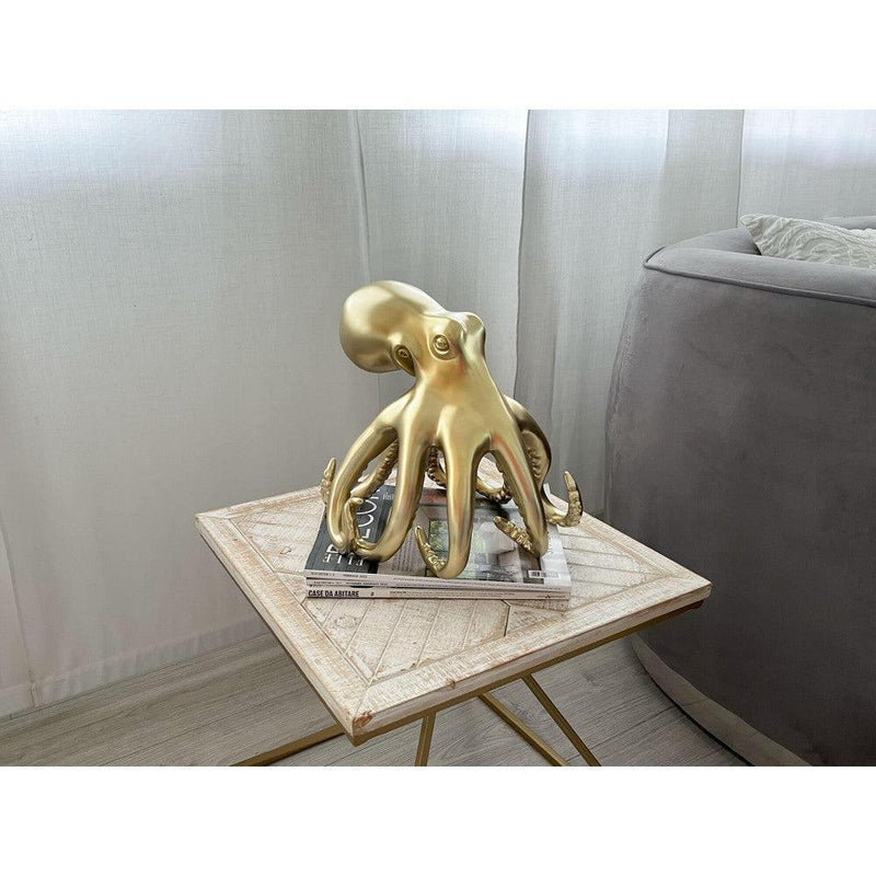 Krake gold. Skulptur Pop Art aus Harz, Metalleffekt. 30 x 30 x 25 cm. - Designerobjekte.com