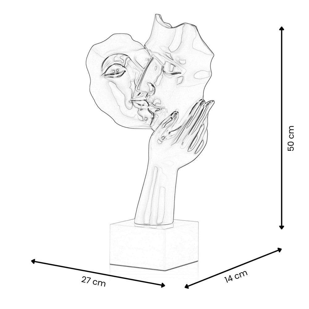 Kuss zwischen Liebenden Metalleffekt. 50 x 27 x 14 cm. Moderne figurative Skulptur aus Kunstharz mit Metalleffekt auf Marmorsockel - Designerobjekte.com