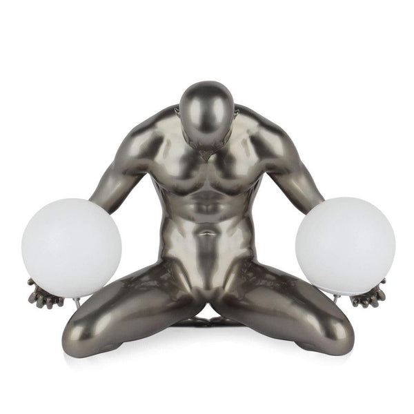 Lampe Gebrochenes Herz anthrazit. Tischlampe moderne figurative Skulptur aus Harz, Metalleffekt - Designerobjekte.com