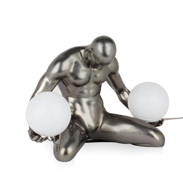 Lampe Gebrochenes Herz anthrazit. Tischlampe moderne figurative Skulptur aus Harz, Metalleffekt - Designerobjekte.com