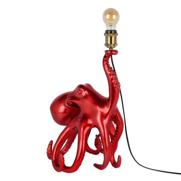 Lampe Krake rot. Tischlampe Skulptur Pop Art aus Harz Metalleffekt. 53 x 32 x 28 cm - Designerobjekte.com