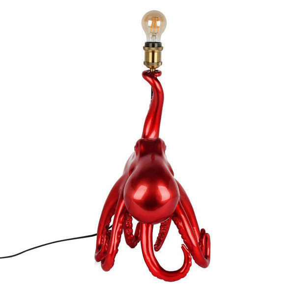 Lampe Krake rot. Tischlampe Skulptur Pop Art aus Harz Metalleffekt. 53 x 32 x 28 cm - Designerobjekte.com