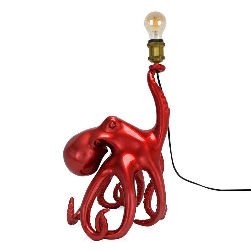 Lampe Krake rot. Tischlampe Skulptur Pop Art aus Harz Metalleffekt. 53 x 32 x 28 cm - Designerobjekte.com