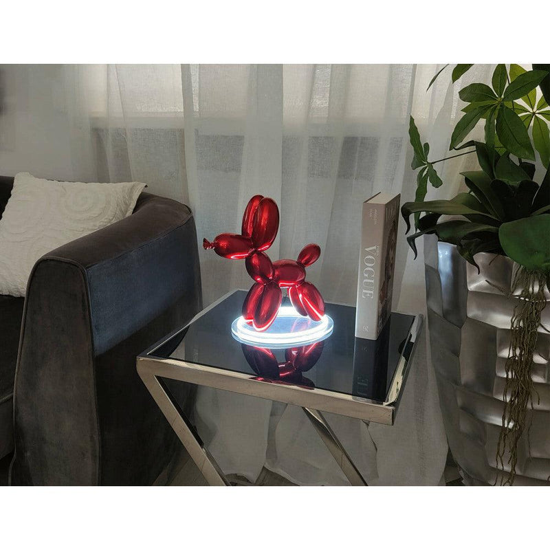 LED-Lampe Ballonhund rot. 27 x 29 x 17 cm. LED-Tischlampe Skulptur Pop Art aus Harz Metalleffekt - Designerobjekte.com