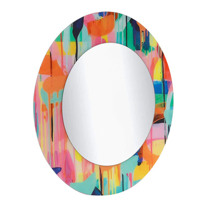 Moderner Abstrakter Design-Spiegel 80x80 cm – Mehrfarbig, ovaler Spiegel mit einem lebhaften, modernen Rahmen.