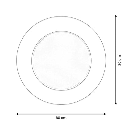Moderner Abstrakter Design-Spiegel 80x80 cm – Mehrfarbig, technische Zeichnung des Kreisform-Spiegels mit Abmessungen.