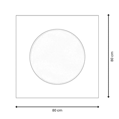 Abmessungen des modernen goldenen Spiegels 80 x 80 cm mit hingedrücktem Rahmen – Poliertes Glas, Designobjekt, stilvolle und präzise Maße für dekorative Ideen.