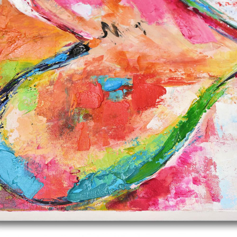 Detailaufnahme des Bunten Herz, handgemaltes Kunstwerk mit intensiven Farbschichten und Texturen.