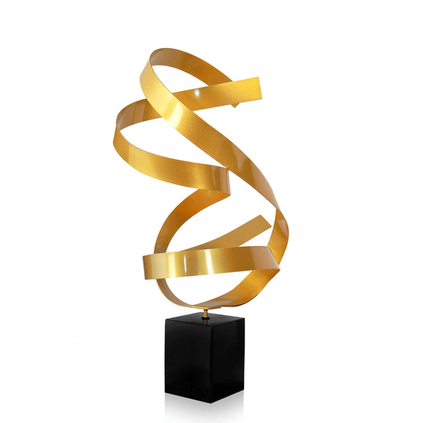 Metall Designer Skulptur Komposition mit goldfarbenen Bändern - Designerobjekte.com