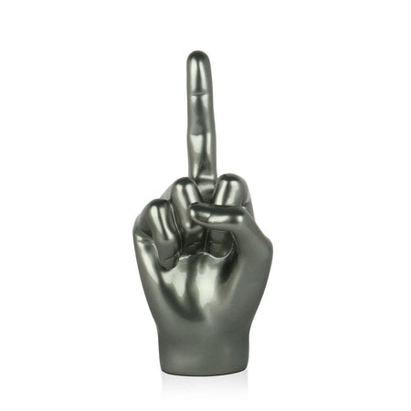 Moderne Skulptur 'Anthrazit Mittelfinger' – Handmodell mit Metalleffekt, aus Kunstharz gefertigt, ideal für zeitgenössische Dekoration.