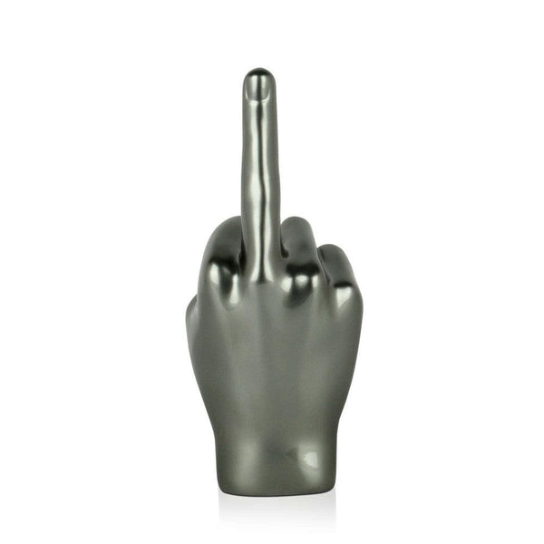 Mittelfinger anthrazit. Moderne figurative Skulptur aus Harz, Metalleffekt. 28 x 11 x 11 cm - Designerobjekte.com