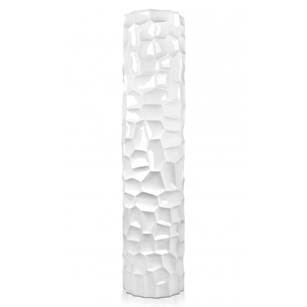 Moderne Bodenvase aus Fiberglas mit mosaikartigem Säulendesign und lackiertem Finish - Designerobjekte.com