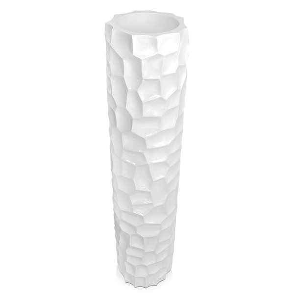 Moderne Bodenvase aus Fiberglas mit mosaikartigem Säulendesign und lackiertem Finish - Designerobjekte.com