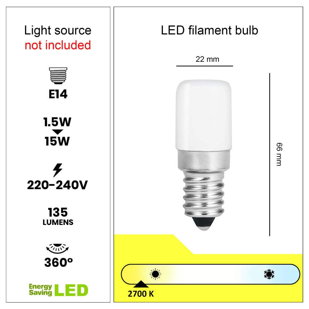 Nachttischlampe Matrix - Details zur LED-Filamentbirne, die für diese Lampe geeignet ist, ideal für energieeffizientes Licht.