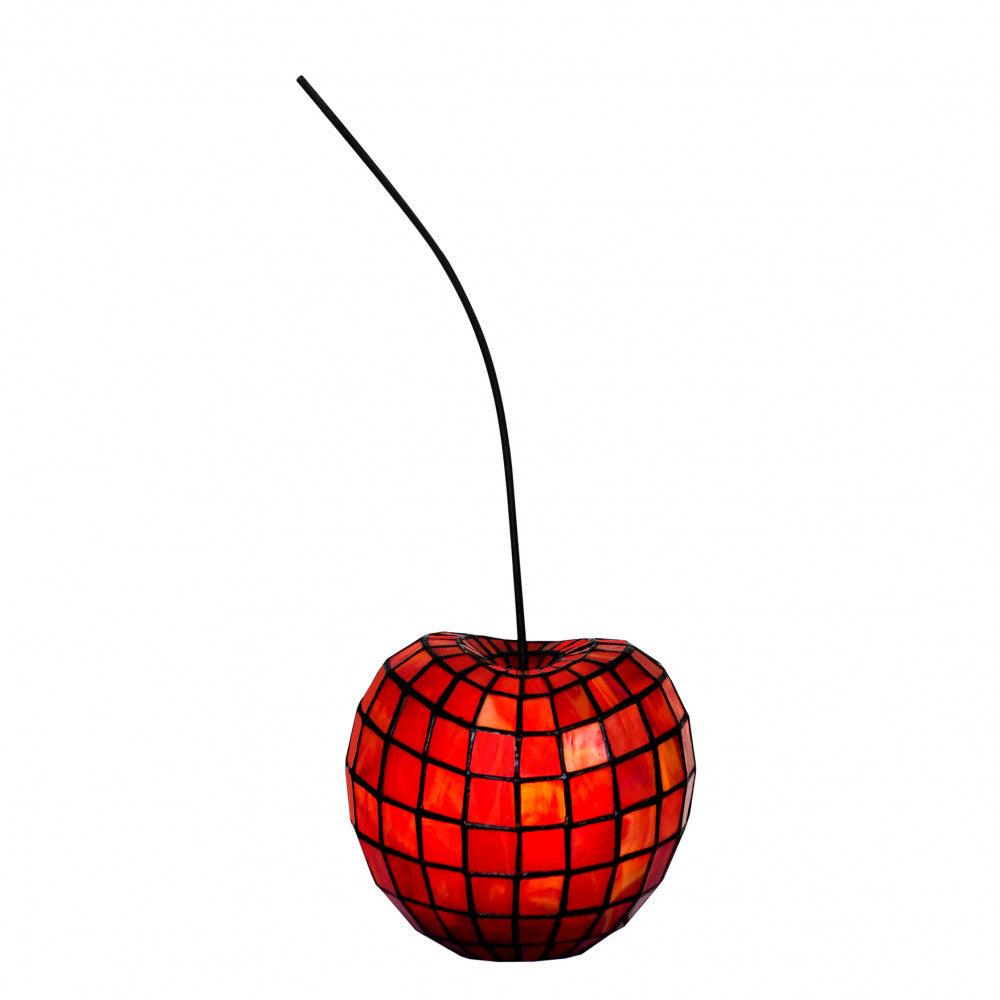 Tiffany Nachttischlampe im Stil "Rote Kirsche" mit hübscher roter Glas-Oberfläche und stilvoller Form.
