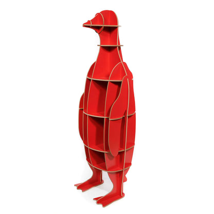 Bücherregal Pinguin rot, 149 x 47 x 46 cm – modernes und verspieltes Design, ideal für Kinderzimmer oder Wohnzimmer, aus hochwertigem MDF gefertigt, einfach zu montieren.