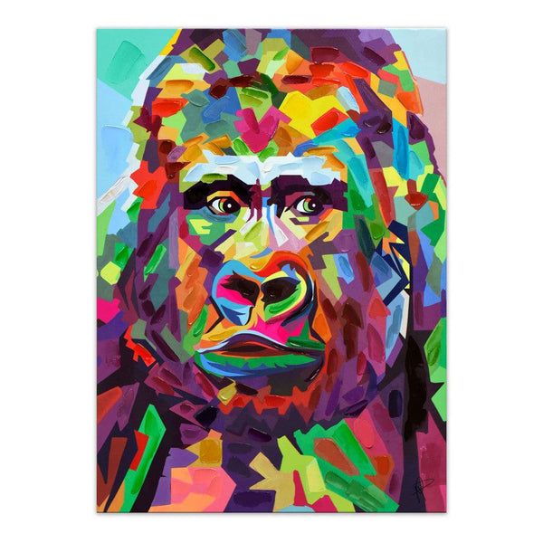 Orang-Utan mehrfarbig. Pop Art Druck auf handretuschierter Leinwand mit Reliefdekorationen. 70 x 50 cm. - Designerobjekte.com