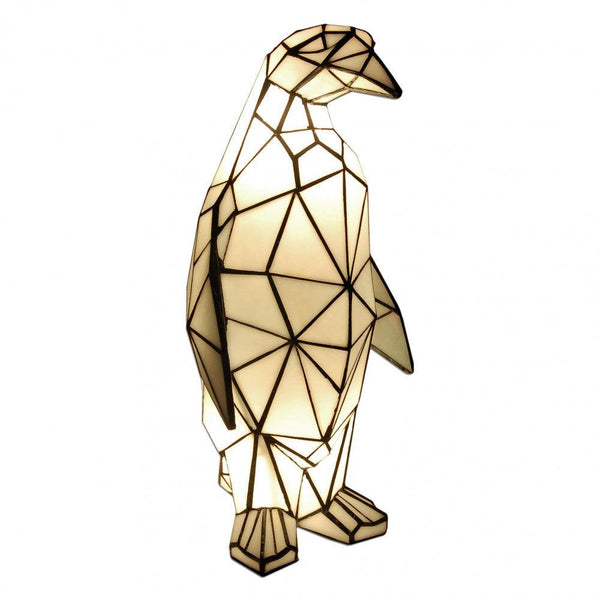 Pinguin facettiert. Nachttischlampe mit geschweißtem Glasschirm Tiffany-Verarbeitung. 50 x 23 x 20 cm - Designerobjekte.com