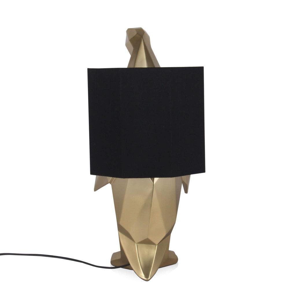 Pinguin Gold Tischlampe – elegante Harzskulptur mit schickem schwarzen Lampenschirm, modernes Design für stilvolle Akzente im Raum.