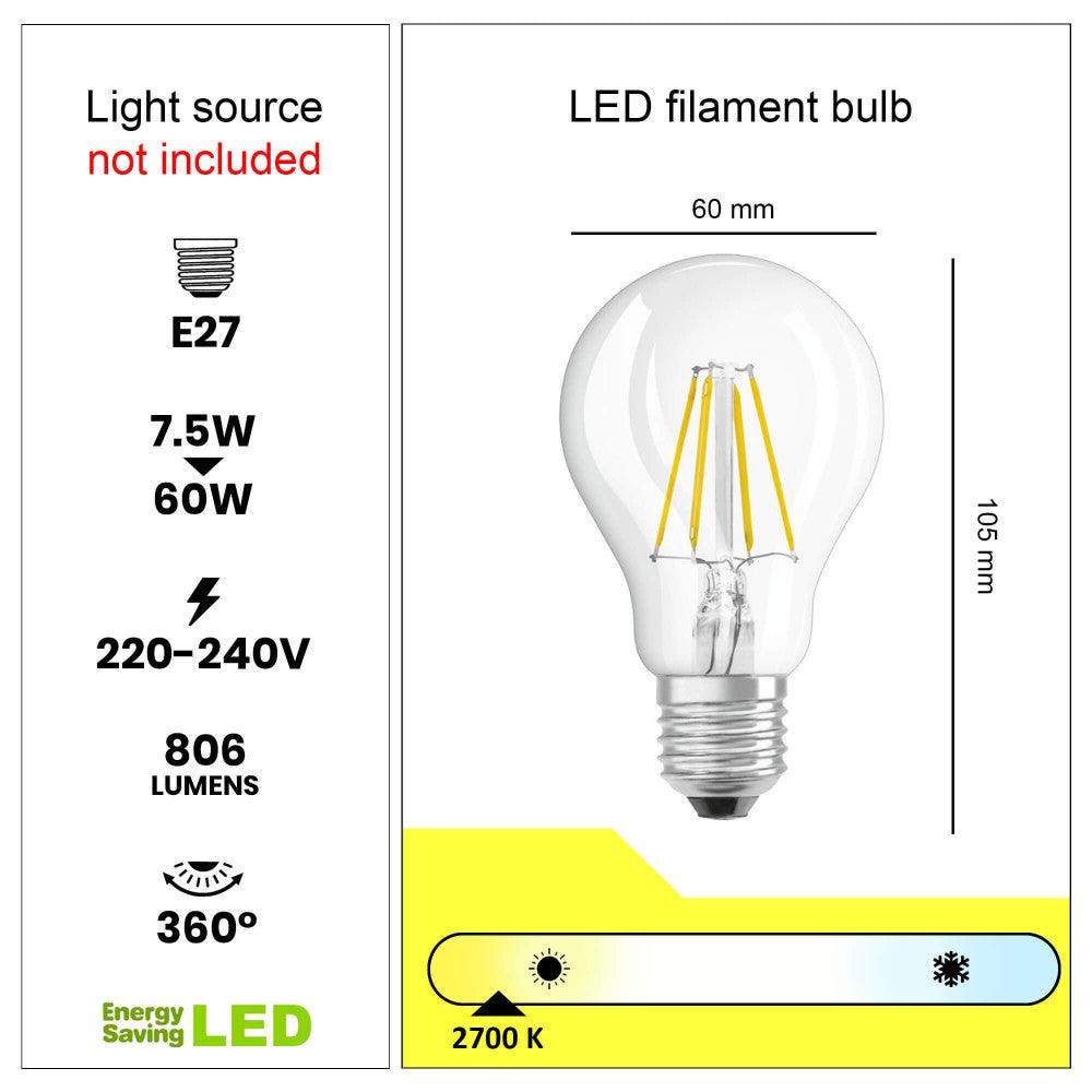 Pinguin Gold Tischlampe – LED-Filamentbirne E27, technische Details zur Lichtquelle, energiesparend und passend zur eleganten Gestaltung der Lampe.