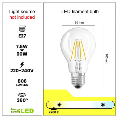 Pinguin Gold Tischlampe – LED-Filamentbirne E27, technische Details zur Lichtquelle, energiesparend und passend zur eleganten Gestaltung der Lampe.