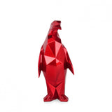 Pinguin rot. Facettierte moderne Skulptur aus Harz, Metalleffekt - Designerobjekte.com