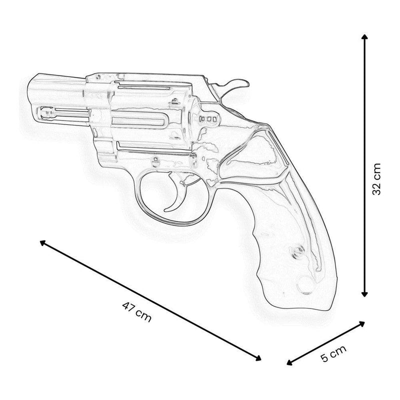 Pistole als Designer-Skulptur Pop Art aus Harz, Metalleffekt, zum Aufhängen an der Wand - Designerobjekte.com