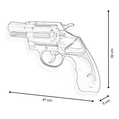 Faszinierende Pop Art Wandskulptur: Mehrfarbige Pistole/Revolver aus Kunstharz, mit den Abmessungen 32 x 47 cm, stilvolles Design für moderne Wohnräume.