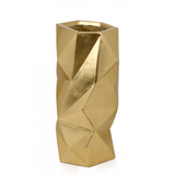 Pitagora 2. Geometrische Vase aus Glasfaserkunststoff, verziert mit goldfarbener Metallfolie - Designerobjekte.com