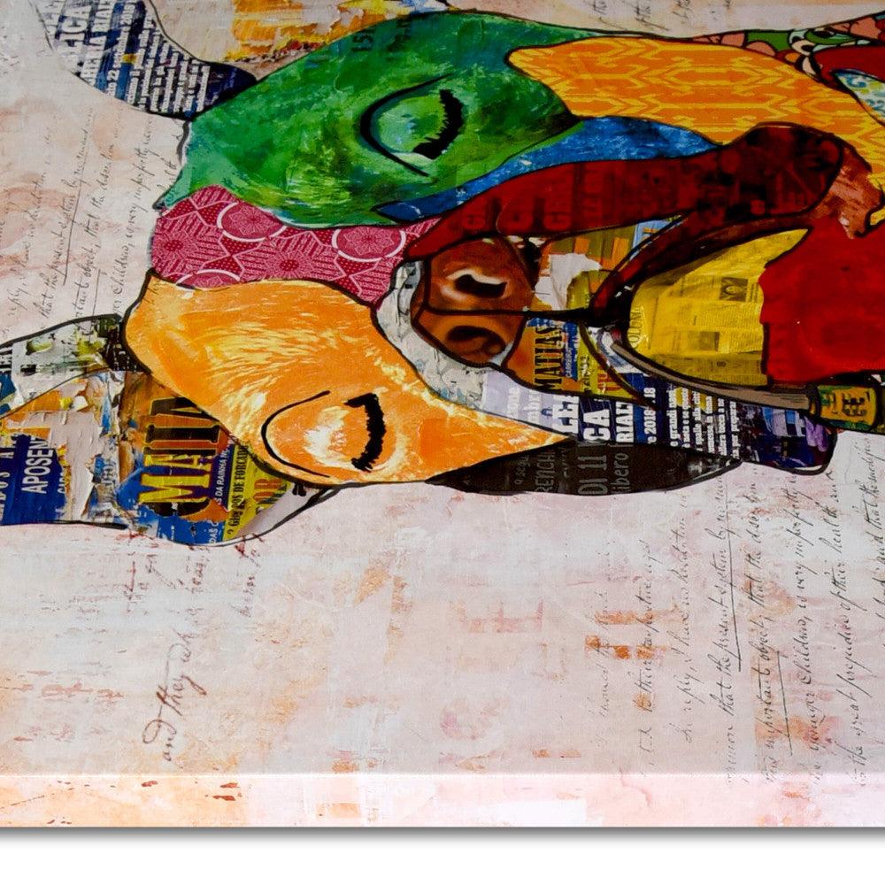 Pop Art Boston Terrier – Detailansicht des handveredelten Leinwanddrucks, der den charmanten Boston Terrier mit lebendigen Farben und verspielten Mustern zeigt, ideal für kreative Wohnraumgestaltung.