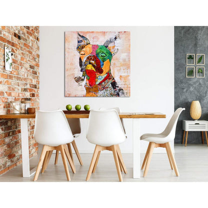 Pop Art Boston Terrier – Handveredelter Leinwanddruck in einem modernen Wohnambiente, präsentiert über einem Essbereich, mit einer kreativen Farbkombination und stilvollem Design.