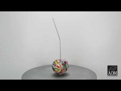 Bunte Kirsche. Auffällige Pop Art Skulptur. Hochwertiges Harz. Einzigartiges Wassertransferdekor. Kreatives Wohnaccessoire.