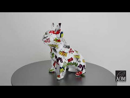 Sitzende Französische Bulldogge. Bunte Pop Art Skulptur. Handgefertigt aus Hochwertigem Harz. Stilvolles Deko-Objekt.