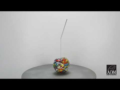 Bunte Pop Art Skulptur „Kleine Kirsche“. Handgefertigt aus Harz. Lebendige Farben. 44 x 14 x 12 cm.