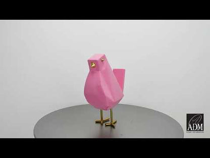 Vöglein Rosa. Moderne Geometrische Skulptur. Lackiertes Harz. Elegante Metalleinsätze. Kunstwerk Für Ihr Zuhause.