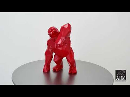 Wütender King Kong. Moderne Skulptur aus Kunstharz. Lebendige Rote Lackierung. Handgefertigte Dekoration für jedes Zuhause. Maße: 30 x 20 x 18 cm.