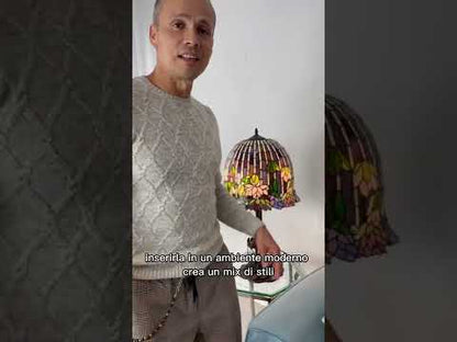 Tiffany Tischlampe Lotus. Elegantes Kunstwerk. 76 cm Hoch. Filigraner Glasschirm. Ideal für Wohnzimmer und Schlafzimmer.