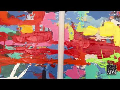 Tris: Abstraktes Kunstwerk mit lebhaften Spritzern auf Leinwand (100 x 165 cm)