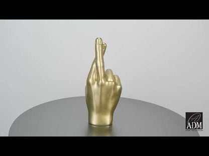 Gekreuzte Finger Skulptur. Goldene Figurative Kunst. Symbol Für Hoffnung. Modernes Design. Hochwertiges Kunstharz.