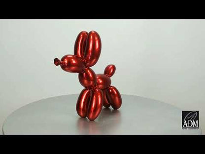 Ballon-Hund Skulptur. Rubinrot Metallic. Handgefertigt aus Kunstharz. Einzigartiges Pop Art Design.