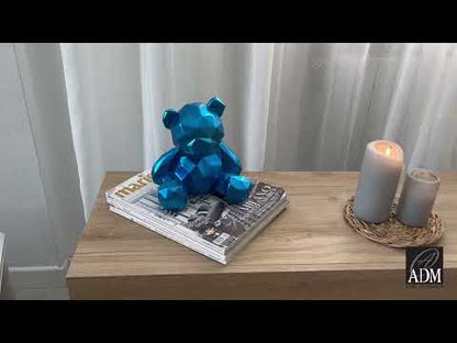 Bärchen-Skulptur. Facettierte Blaue Kunstharz-Dekoration. Modernes Metalleffekt-Design. Stilvolles Kunstwerk.