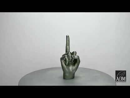 Moderne Skulptur. Anthrazit Mittelfinger. Handgefertigtes Kunstwerk aus Kunstharz. Einzigartiger Metalleffekt.