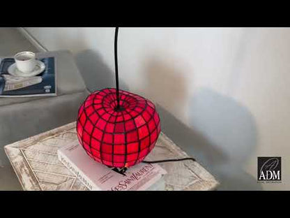 Tiffany Nachttischlampe "Rote Kirsche". Handgefertigter Glasschirm. Elegantes Kunstwerk. Ideal für Schlafzimmer.