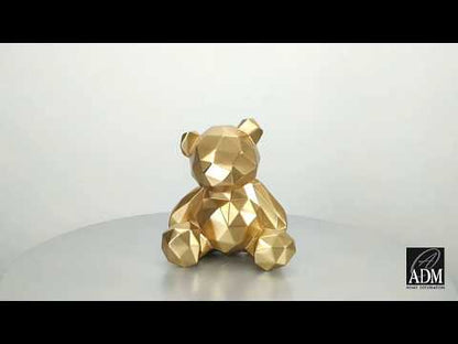Facettierter Goldfarbener Teddybär. Kunstharzskulptur. Metalleffekt. Luxuriöse Eleganz. Handgefertigt.